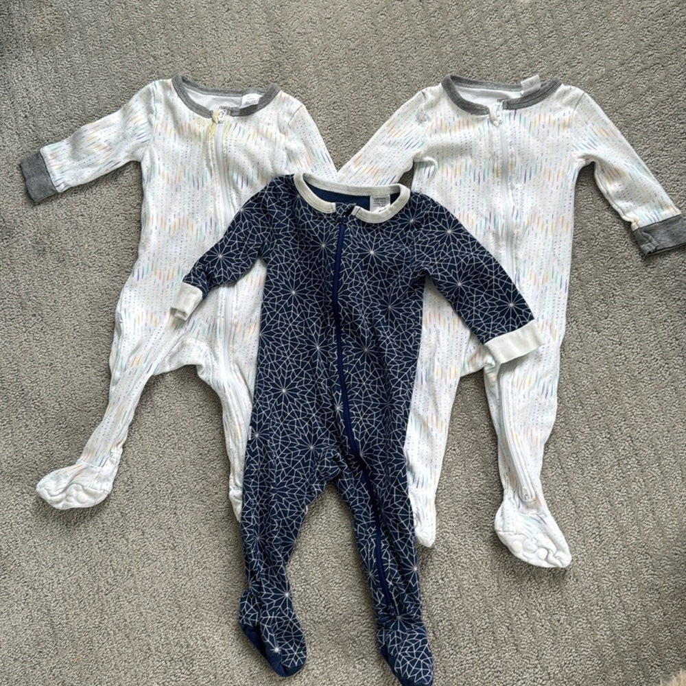 Three pairs of Nanit 6-9mo pajamas